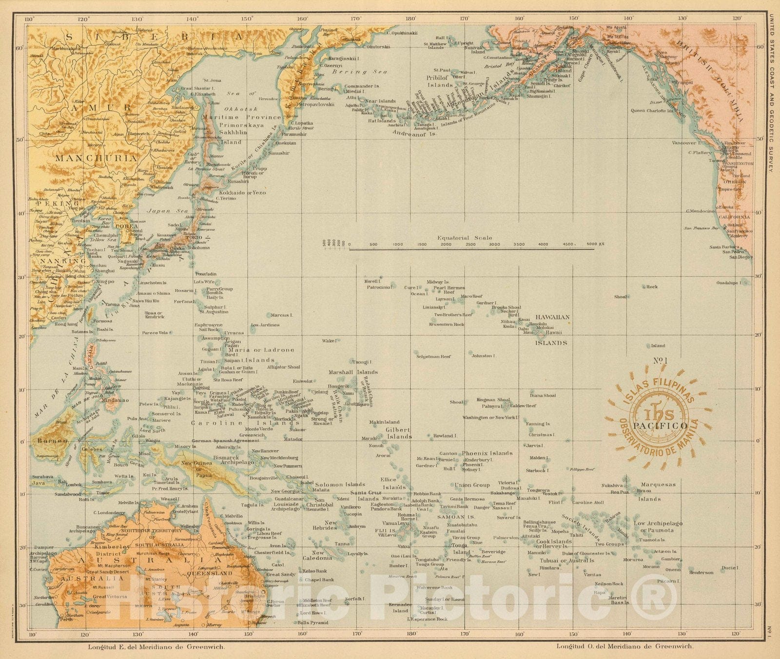 Historic Map : Oceania, Pacific 1899 No. 1. Pacifico. , Vintage Wall Art