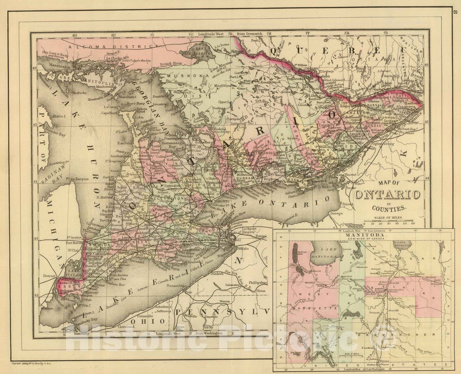 Historic Map : 1886 Ontario. v1 - Vintage Wall Art