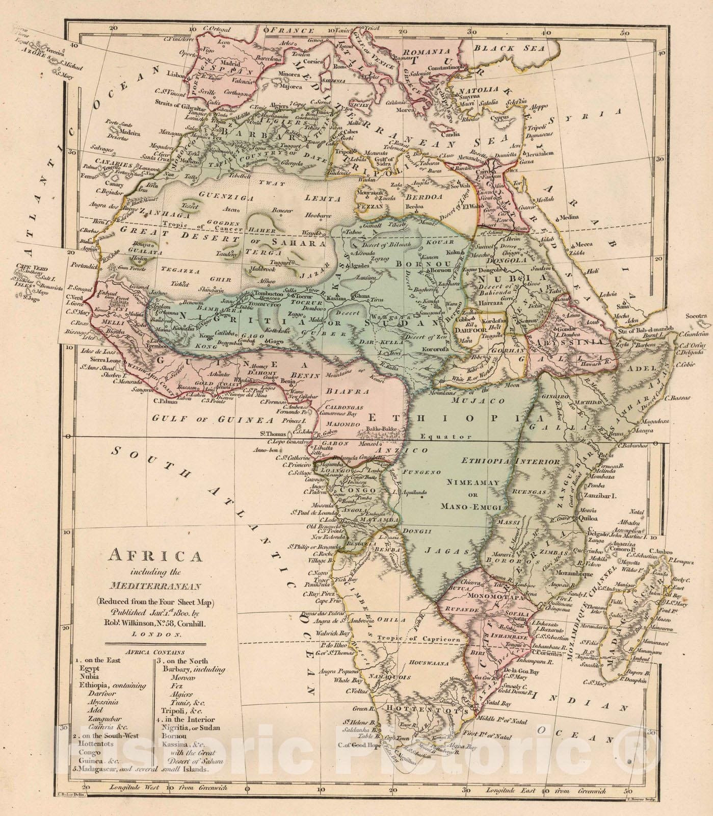 Historic Map : 1800 Africa including the Mediterranean, Reduced from the Four Sheet Map. v1 - Vintage Wall Art