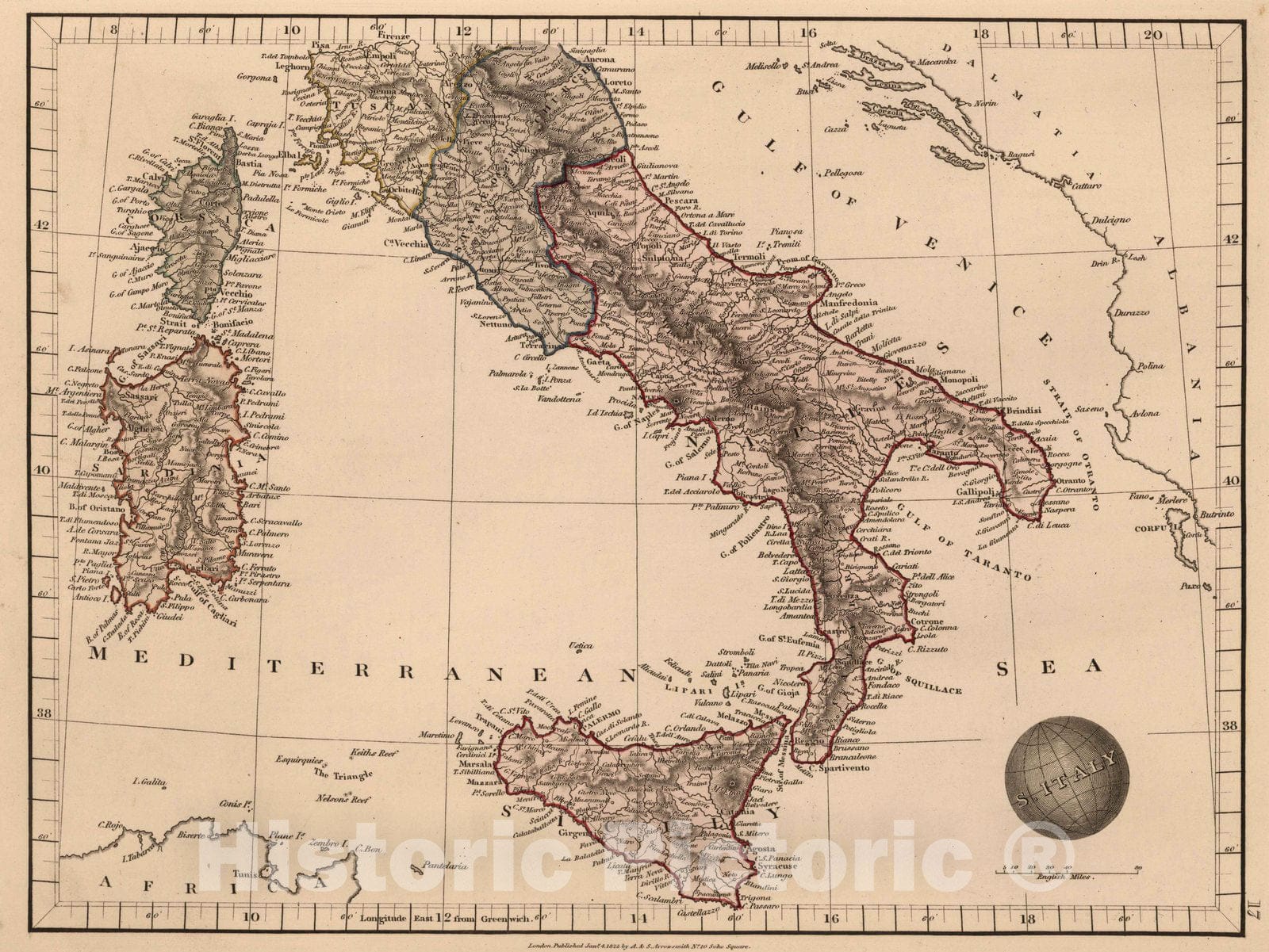 Historic Map : 1825 Southern Italy - Vintage Wall Art