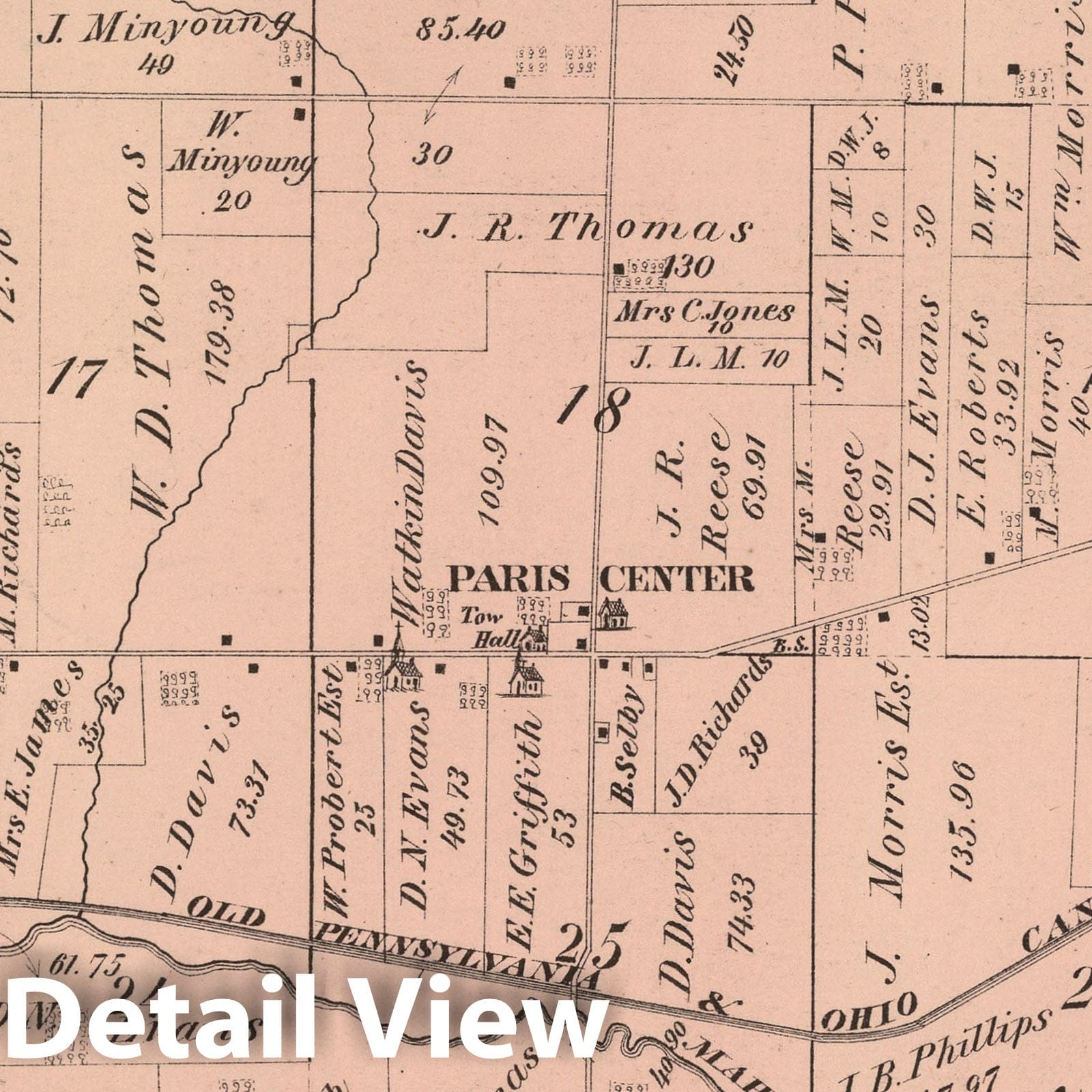 Historic Map - 1874 Paris Township, Portage County, Ohio. - Vintage Wall Art