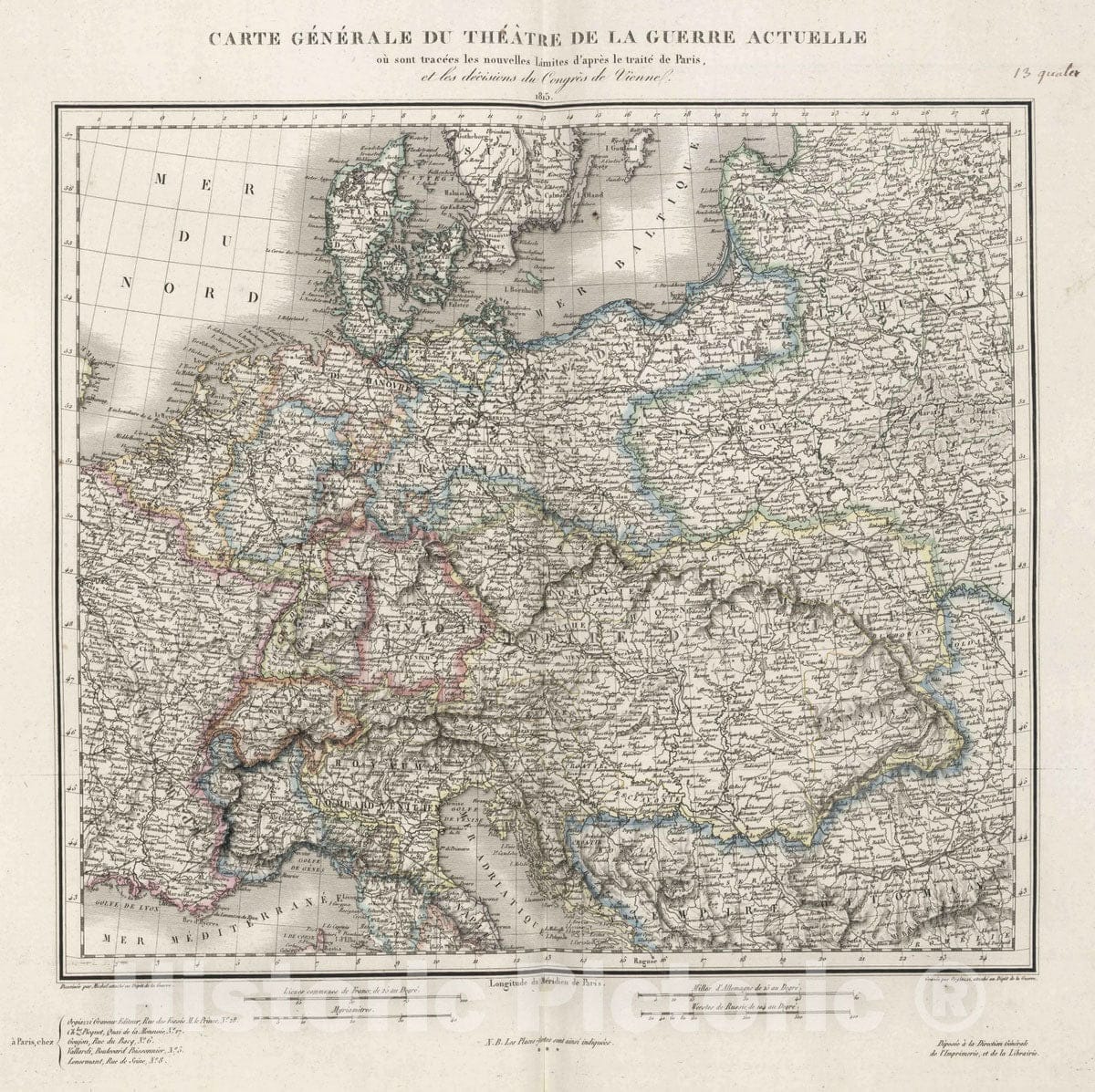 Historic Map : 1804 Carte Generale du Theatre de la Guerre Actuelle, et la decisions du Congres de Vienne. - Vintage Wall Art