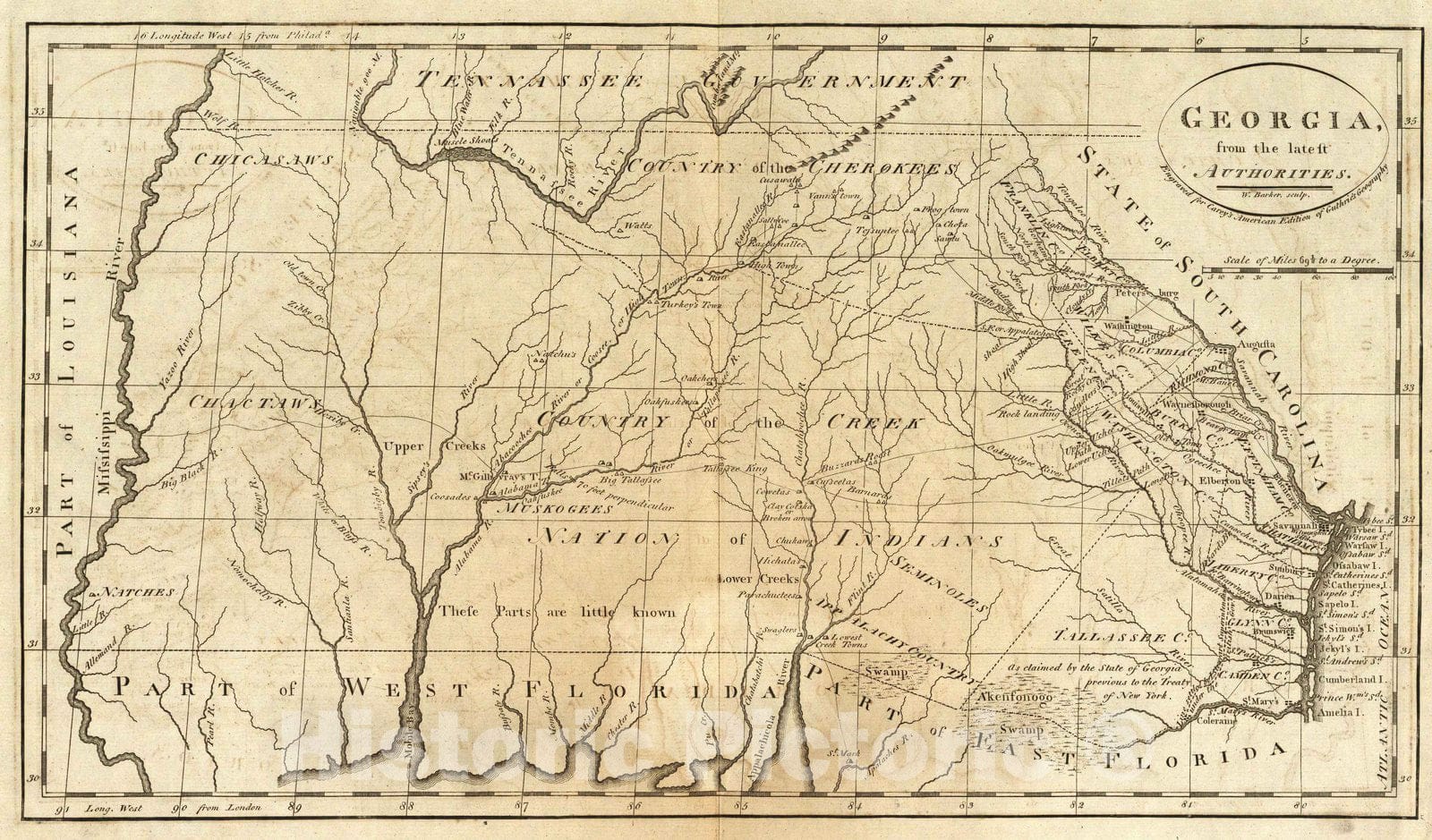Historic Map : National Atlas - 1795 Georgia. - Vintage Wall Art