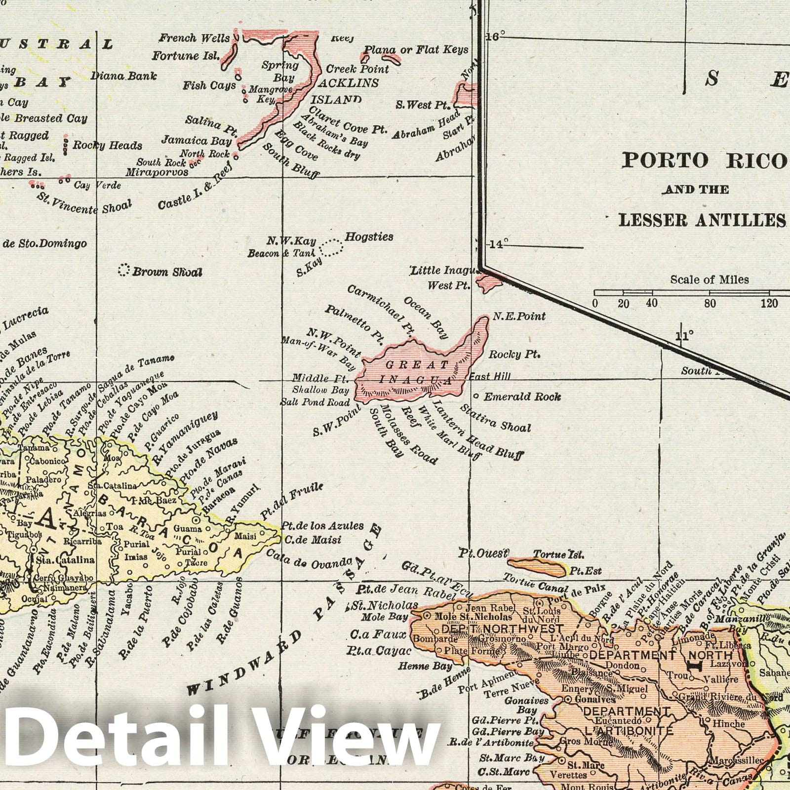 Historic Map : 1901 Jamaica, Haiti and Santo Domingo - Vintage Wall Art