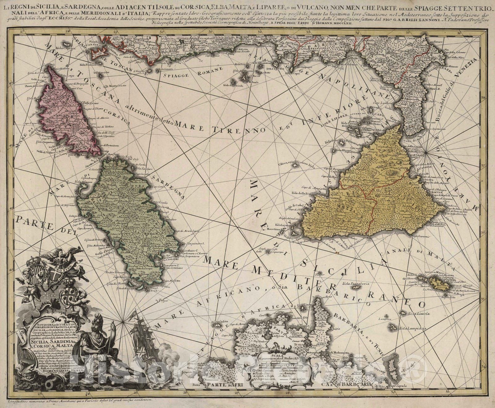 Historic Map : Corsica 1762 Sicilia, Sardinia, Corsica, Malta. , Vintage Wall Art