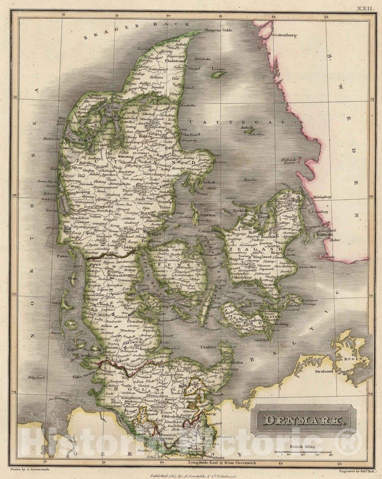 Historic Map : 1817 Denmark - Vintage Wall Art