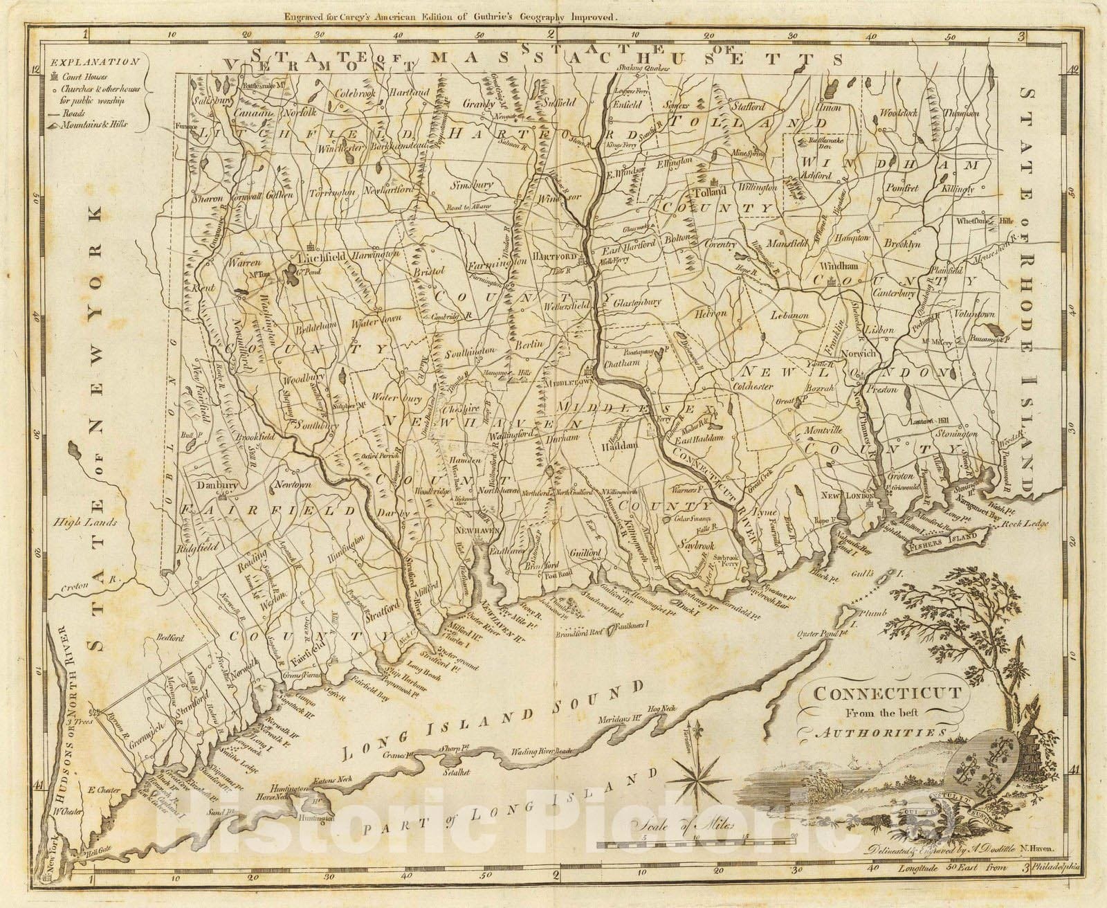 Historic Map : 1796 Connecticut. - Vintage Wall Art