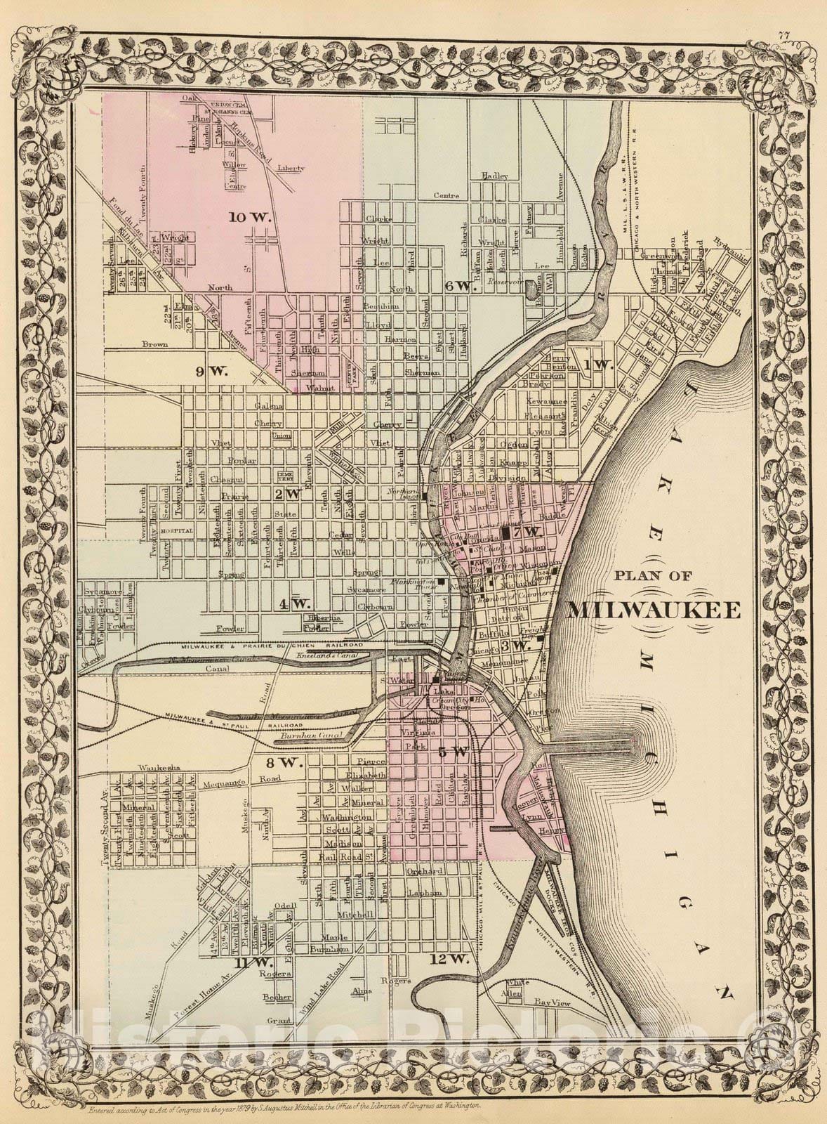 Historic Map : 1880 Milwaukee. - Vintage Wall Art
