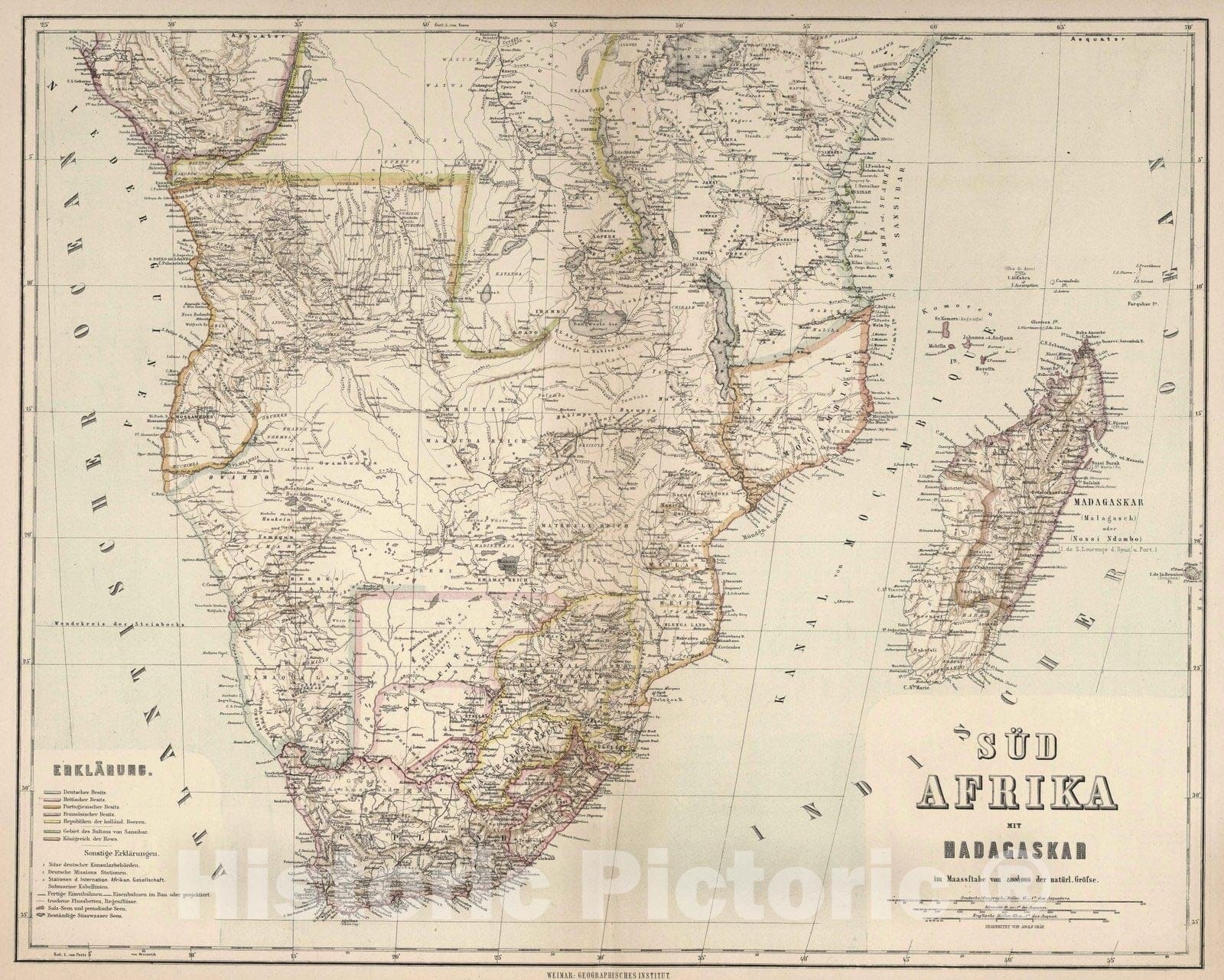 Historic Map : 1886 Southern Africa with Madagascar. - Vintage Wall Art