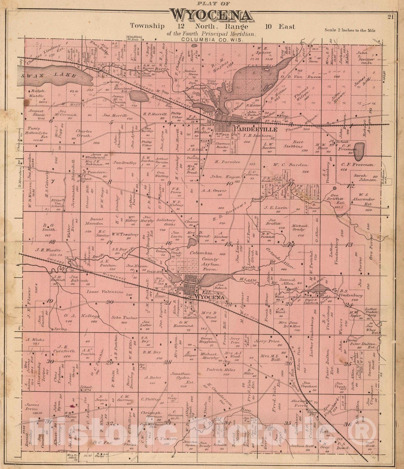 Historic Map : 1890 Wyocena Township, Columbia County, Wisconsin. - Vintage Wall Art