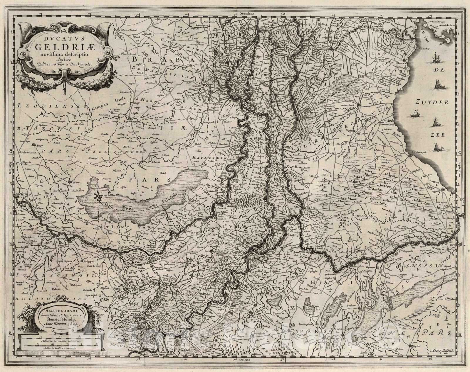 Historic Map : Gelderland (Netherlands) 1629 Ducatus Geldriae novissima descriptio. , Vintage Wall Art