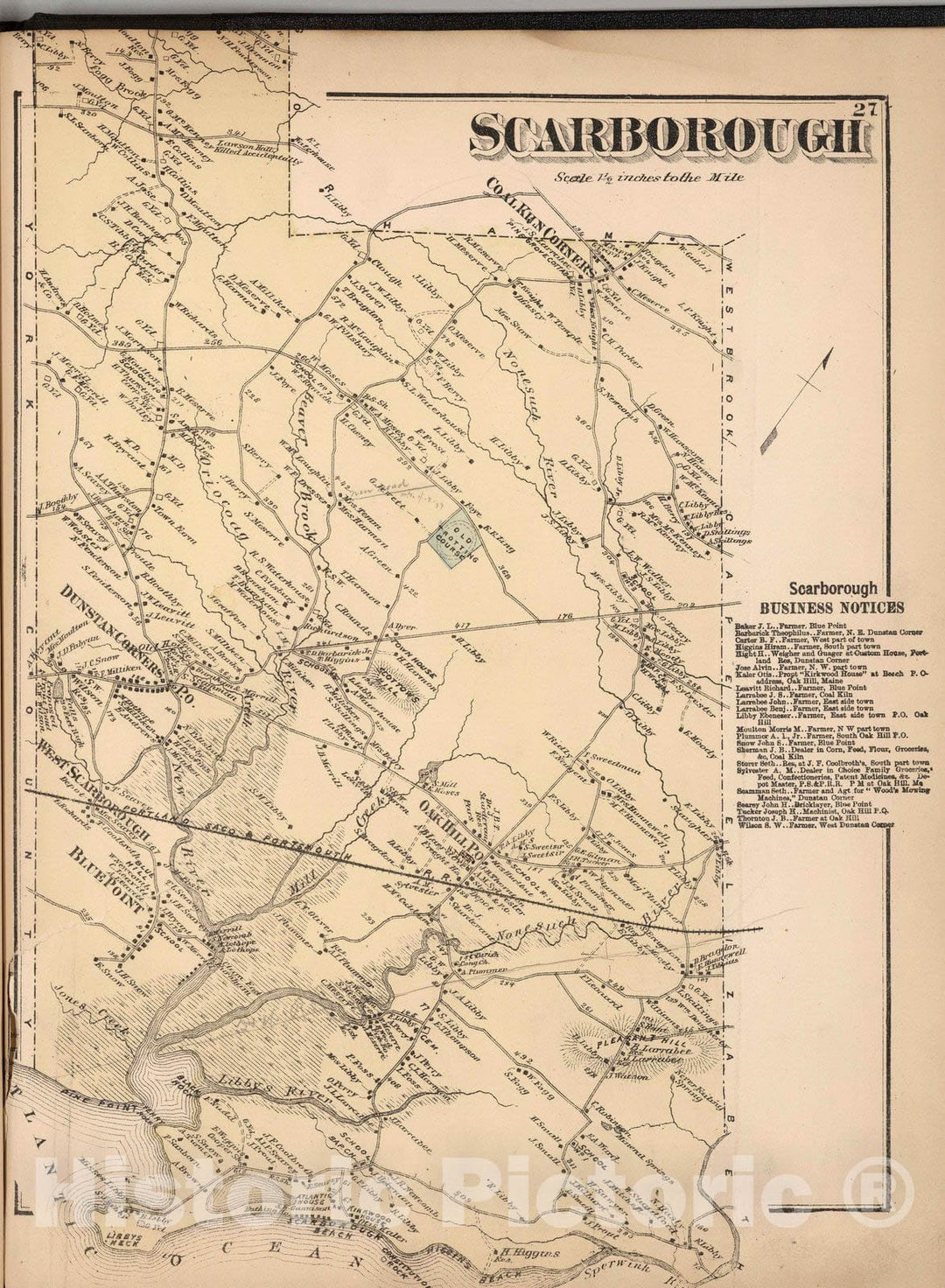 Historic Map : 1871 Scarborough, Cumberland County, Maine. - Vintage Wall Art
