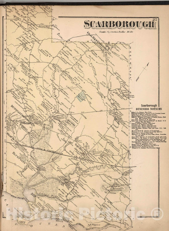 Historic Map : 1871 Scarborough, Cumberland County, Maine. - Vintage Wall Art