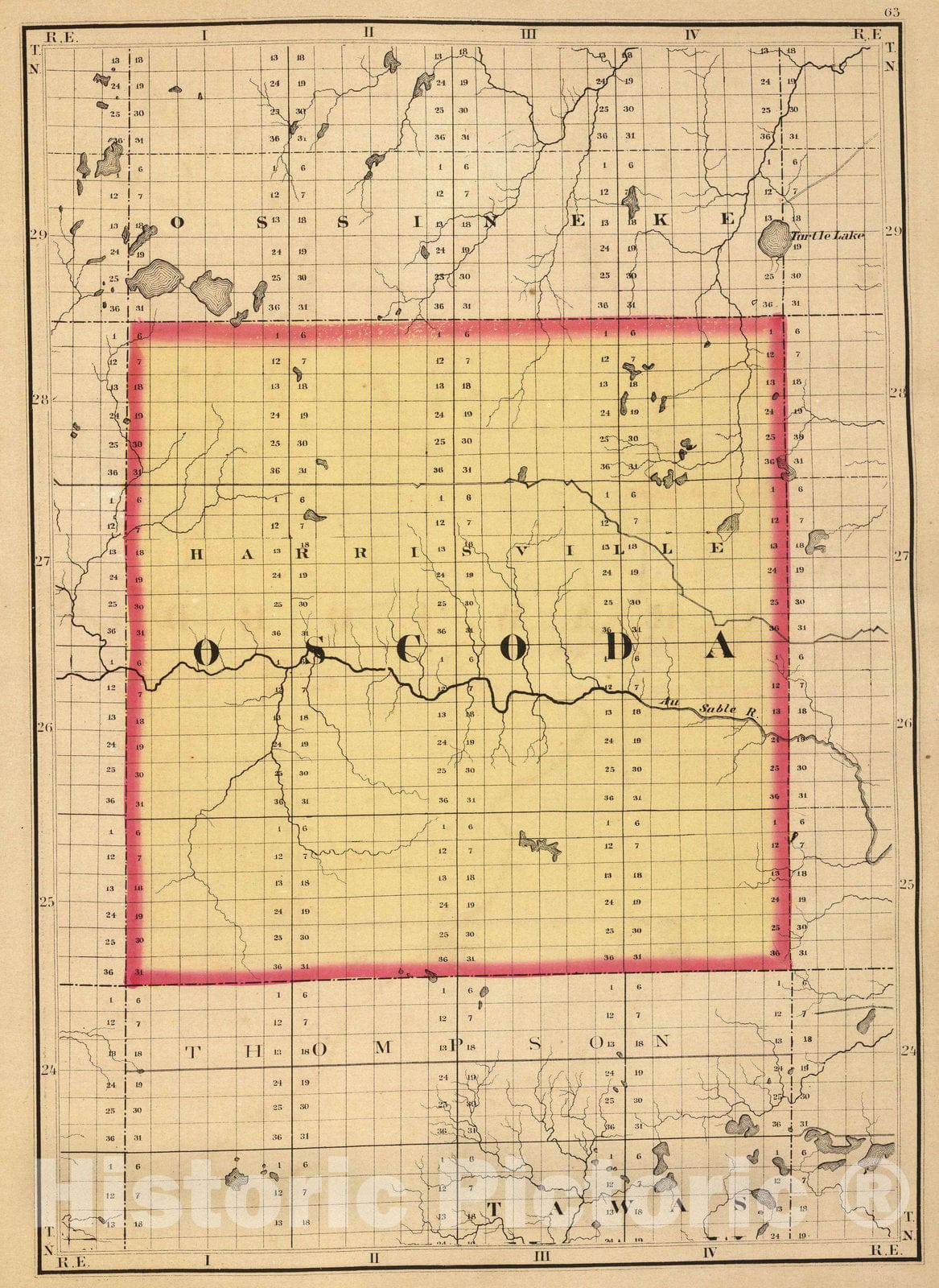 Historic Map : 1873 (Map of Oscoda County, Michigan) - Vintage Wall Ar ...