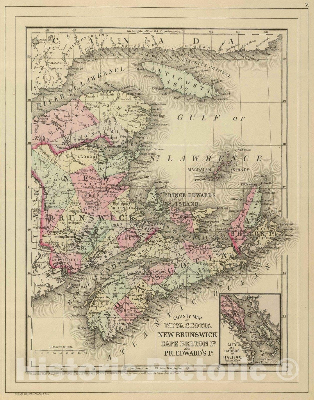 Historic Map : 1886 Nova Scotia, New Brunswick, Pr. Edward's Id. - Vintage Wall Art