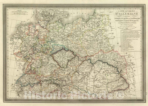 Historic Map : Austria; Germany, 1824 Carte Generale D'Allemagne. , Vintage Wall Art