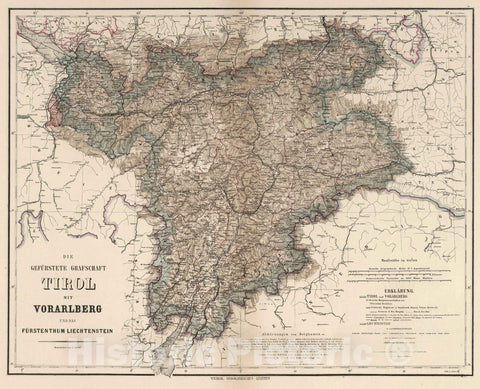 Historic Map : Liechtenstein, 1886 Tirol, Austria. , Vintage Wall Art