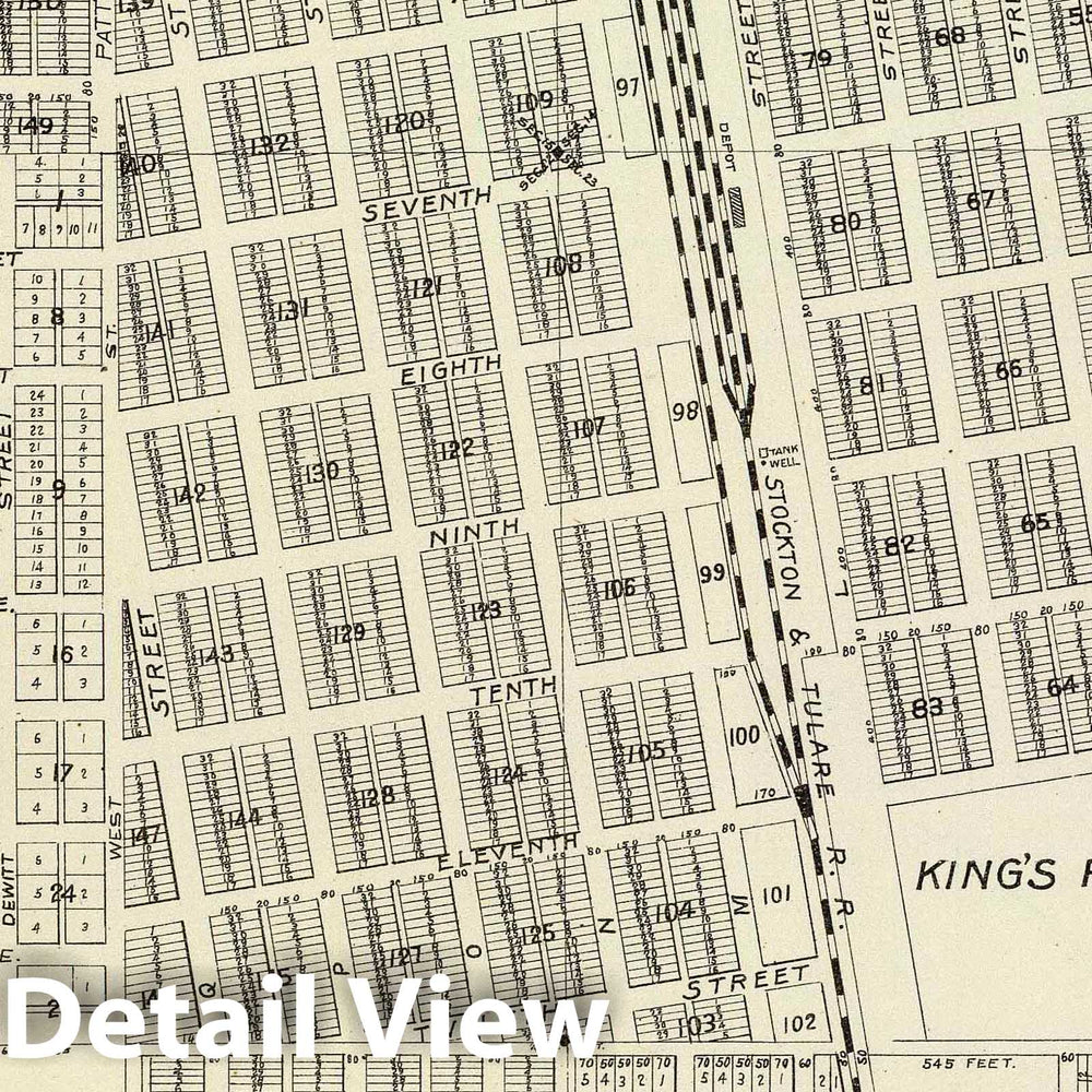 Historic Map : Sanger (Calif), California, 1891 Sanger. , Vintage Wall Art