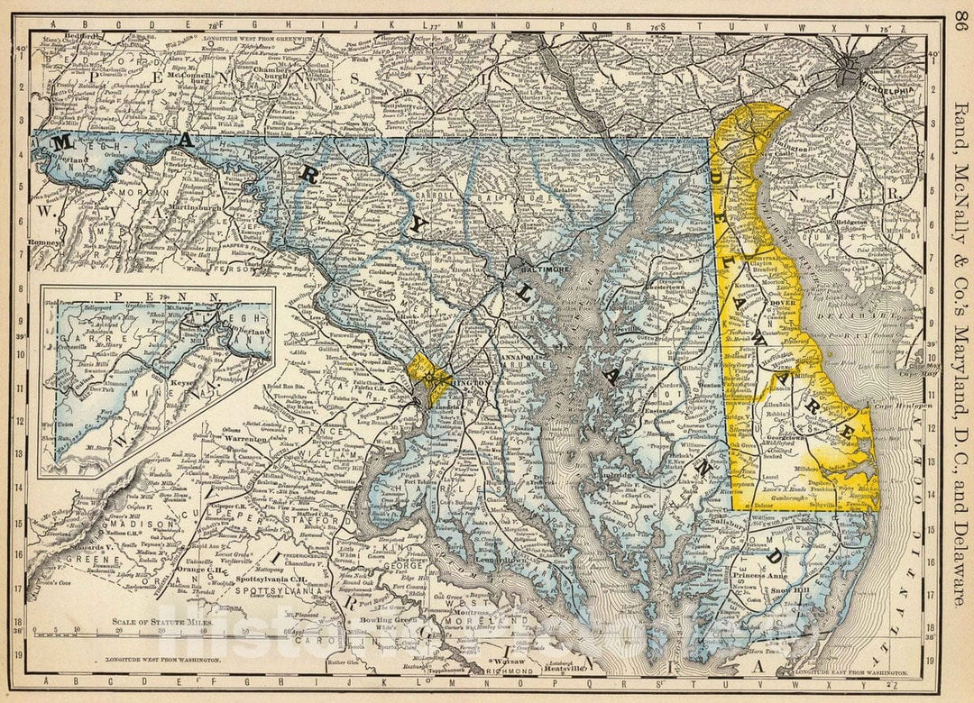 Historic Map : National Atlas - 1879 Maryland, D.C, and Delaware. - Vintage Wall Art
