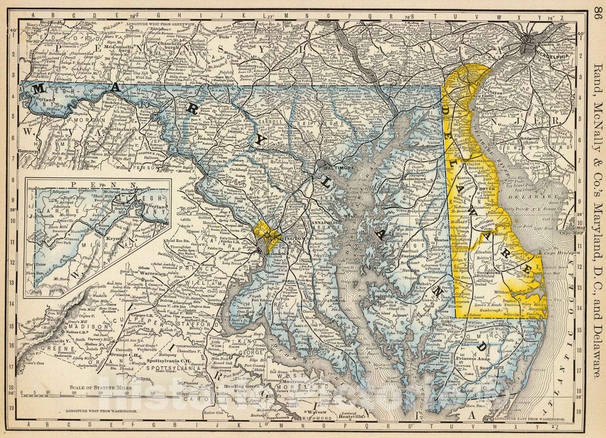 Historic Map : National Atlas - 1879 Maryland, D.C, and Delaware. - Vintage Wall Art