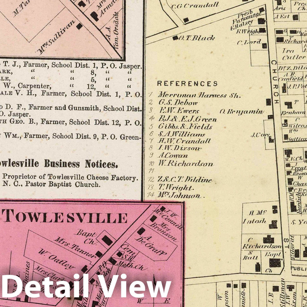 Historic Map : 1873 Jasper. Almond. Howard. Towlesville. - Vintage Wall Art