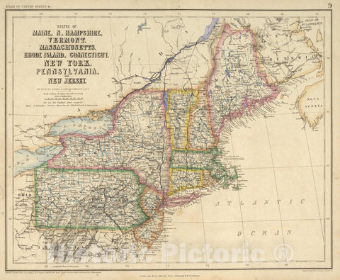 Historic Map : 1857 States Of Maine, New Hampshire, Vermont, Massachusetts, Rhode Island, Connecticut, New York, Pennsylvania, And New Jersey. - Vintage Wall Art