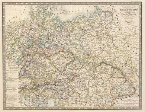 Historic Map : Austria; Germany, Europe, Central 1850 L'Allemagne, l'Europe centrale. , Vintage Wall Art