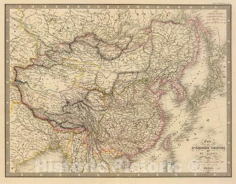 Historic Map : China; Japan, East Asia 1847 Empire Chinois, Japon. , Vintage Wall Art