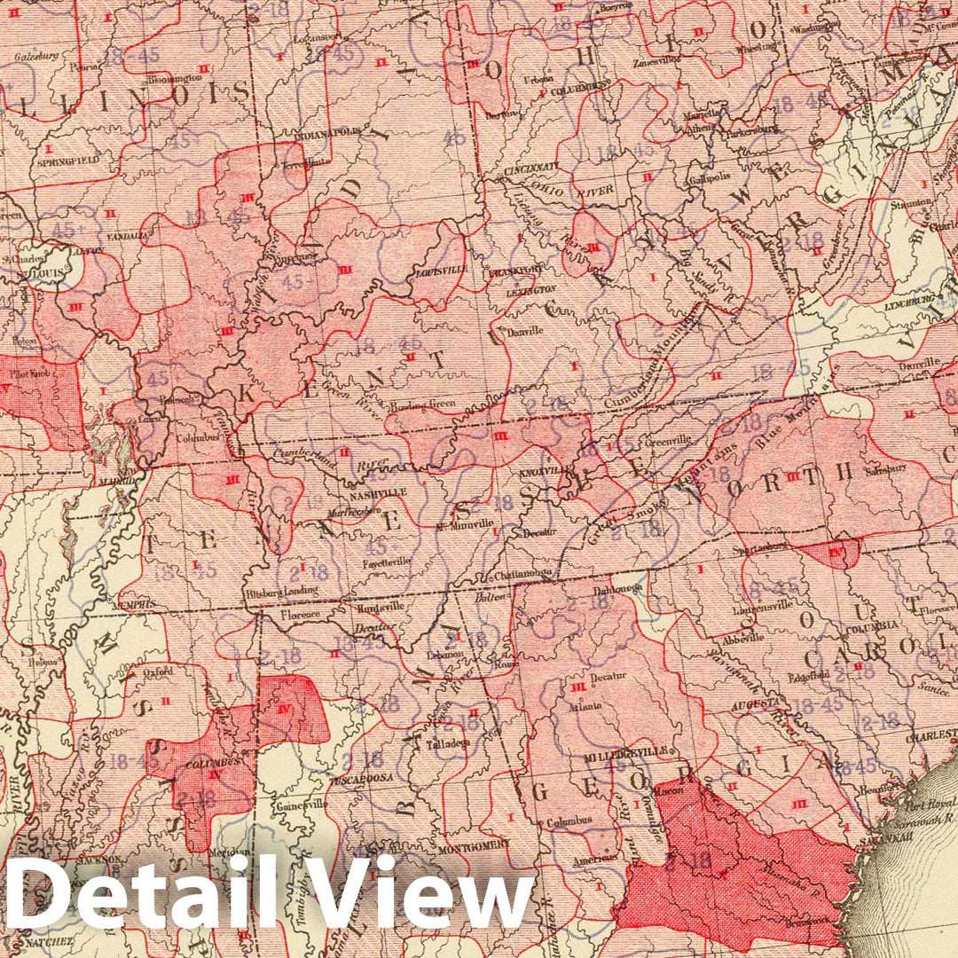 Historic Map : Statistical Atlas - 1874 Enteric, cerebro-spinal, typhus deaths. - Vintage Wall Art