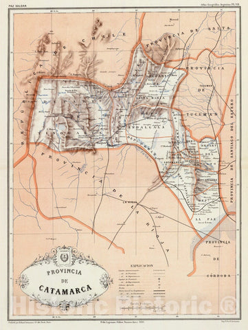 Historic Map : Argentina, Catamarca (Argentina : Province) 1888 Provincia de Catamarca. , Vintage Wall Art