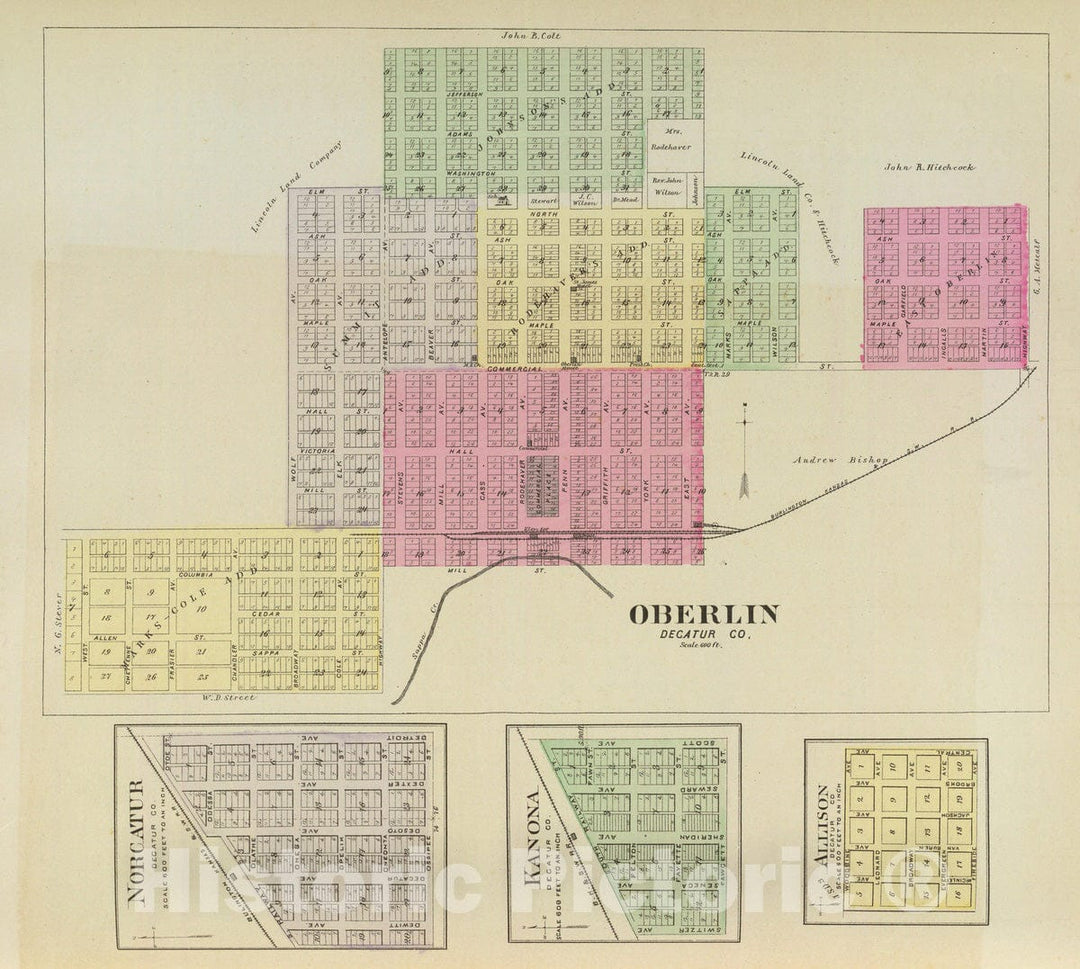 Historic Map : Norcatur (Kan.), Kansas, 1887 Oberlin, Norcatur, Kanona, Allison. , Vintage Wall Art