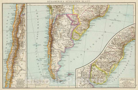 Historic Map : Argentina; Chile, , South America 1881 Sudamerika sudliches Blatt. , Vintage Wall Art