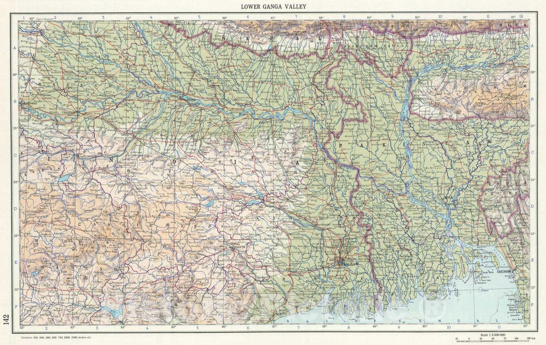 Historic Map : 1967 142. Lower Ganga (Ganges) Valley. The World Atlas. - Vintage Wall Art
