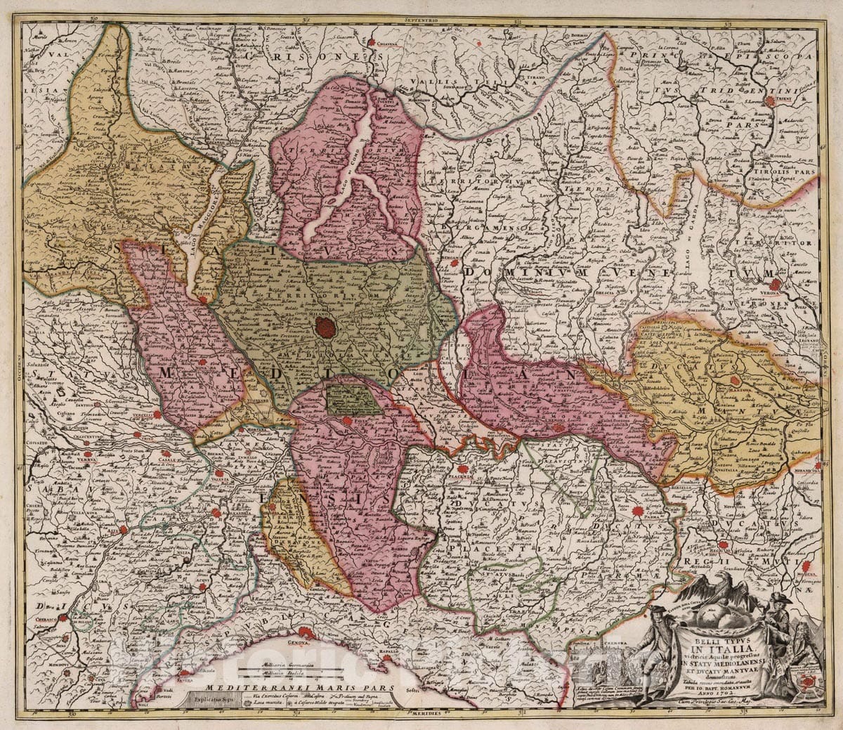Historic Map : Italy, 1702 Belli Typus in Italia. , Vintage Wall Art