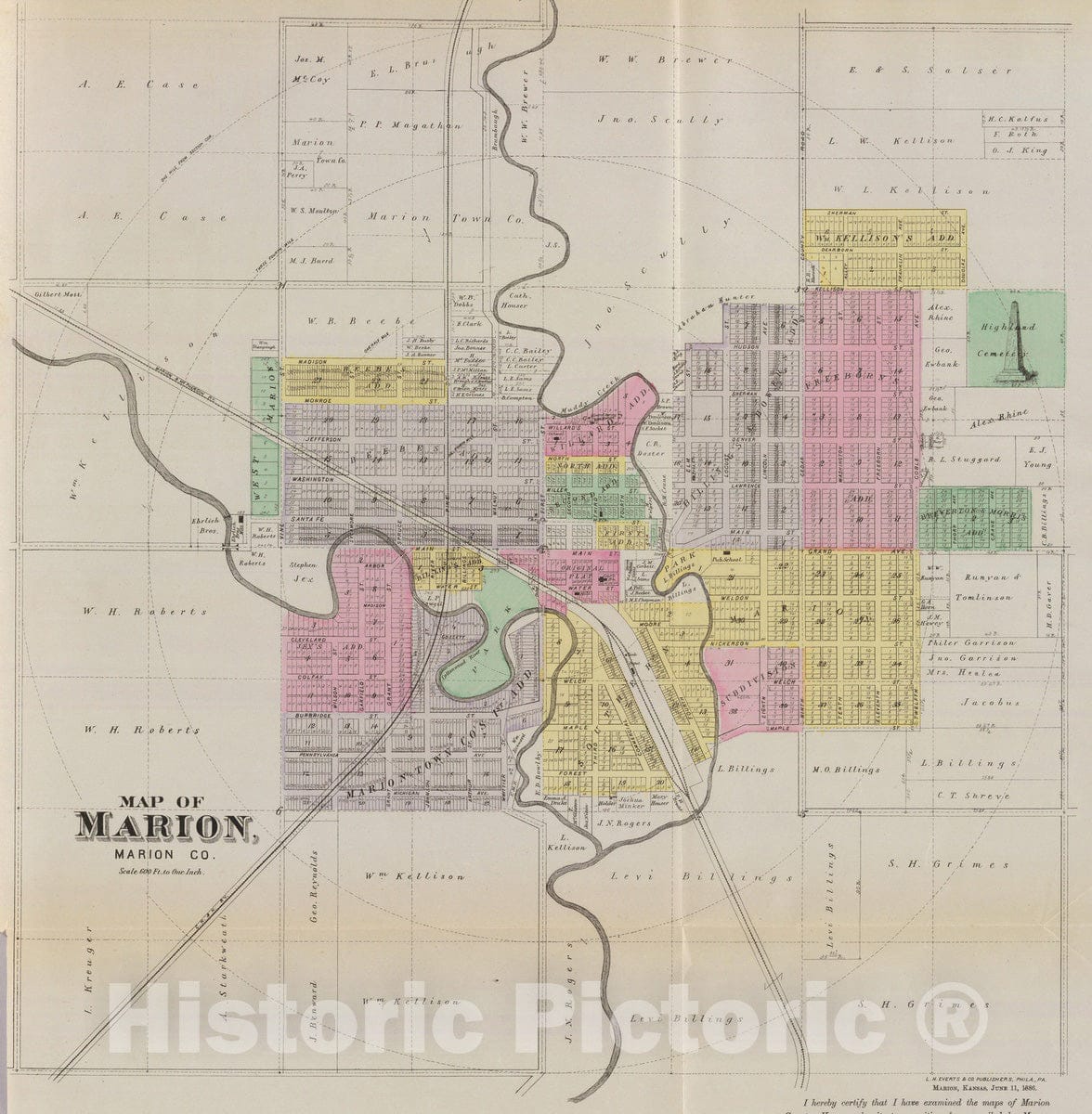Historic Map : 1887 Map of Marion, Marion Co. - Vintage Wall Art