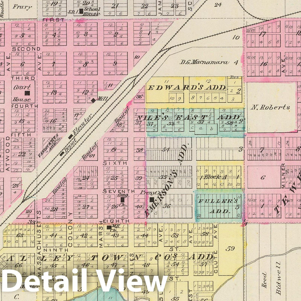 Historic Map : 1887 Kinsley, Edwards Co. - Vintage Wall Art