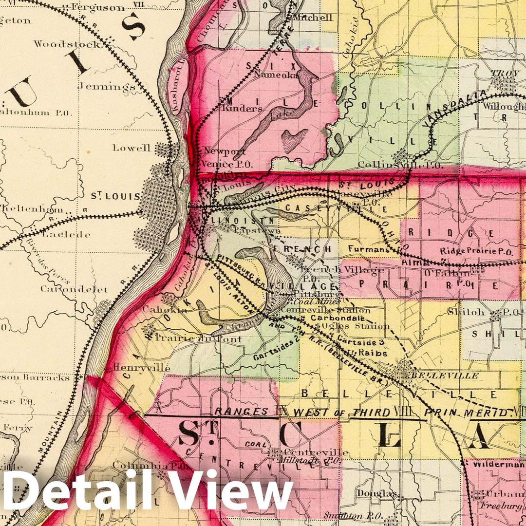 Historic Map : 1870 Madison, St. Clair, Monroe counties. - Vintage Wall Art