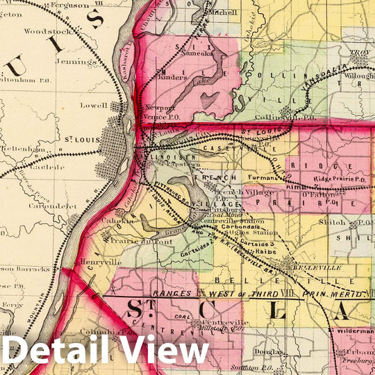 Historic Map : 1870 Madison, St. Clair, Monroe counties. - Vintage Wall Art