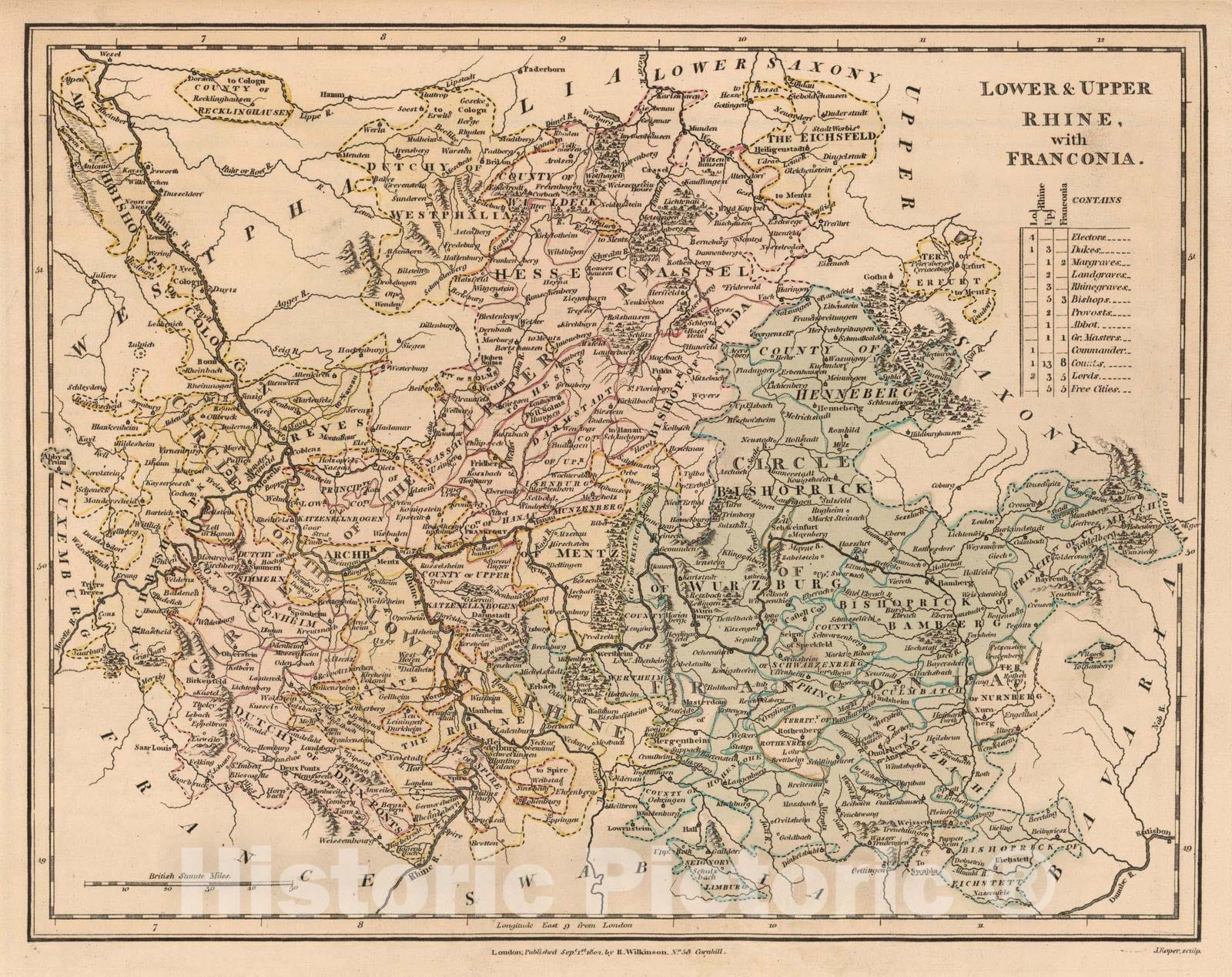 Historic Map : 1802 Rhine with Franconia - Vintage Wall Art