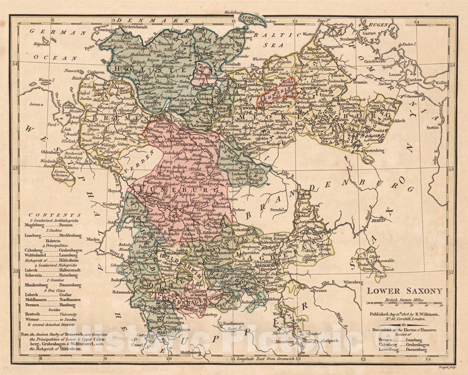Historic Map : 1808 Lower Saxony. - Vintage Wall Art