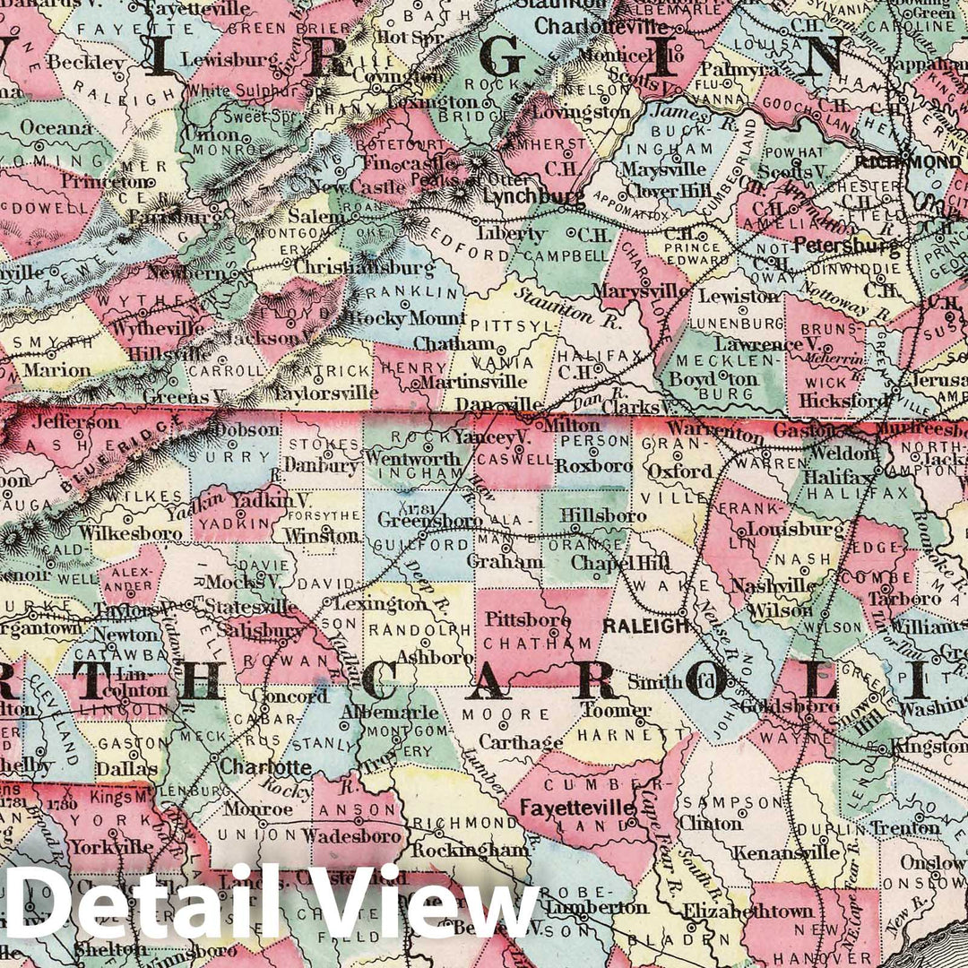 Historic Map : 1858 Maryland, Virginia, North Carolina, and South Carolina. - Vintage Wall Art