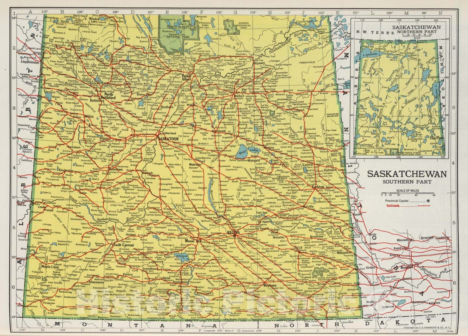 Historic Map : 1948 Saskatchewan. - Vintage Wall Art
