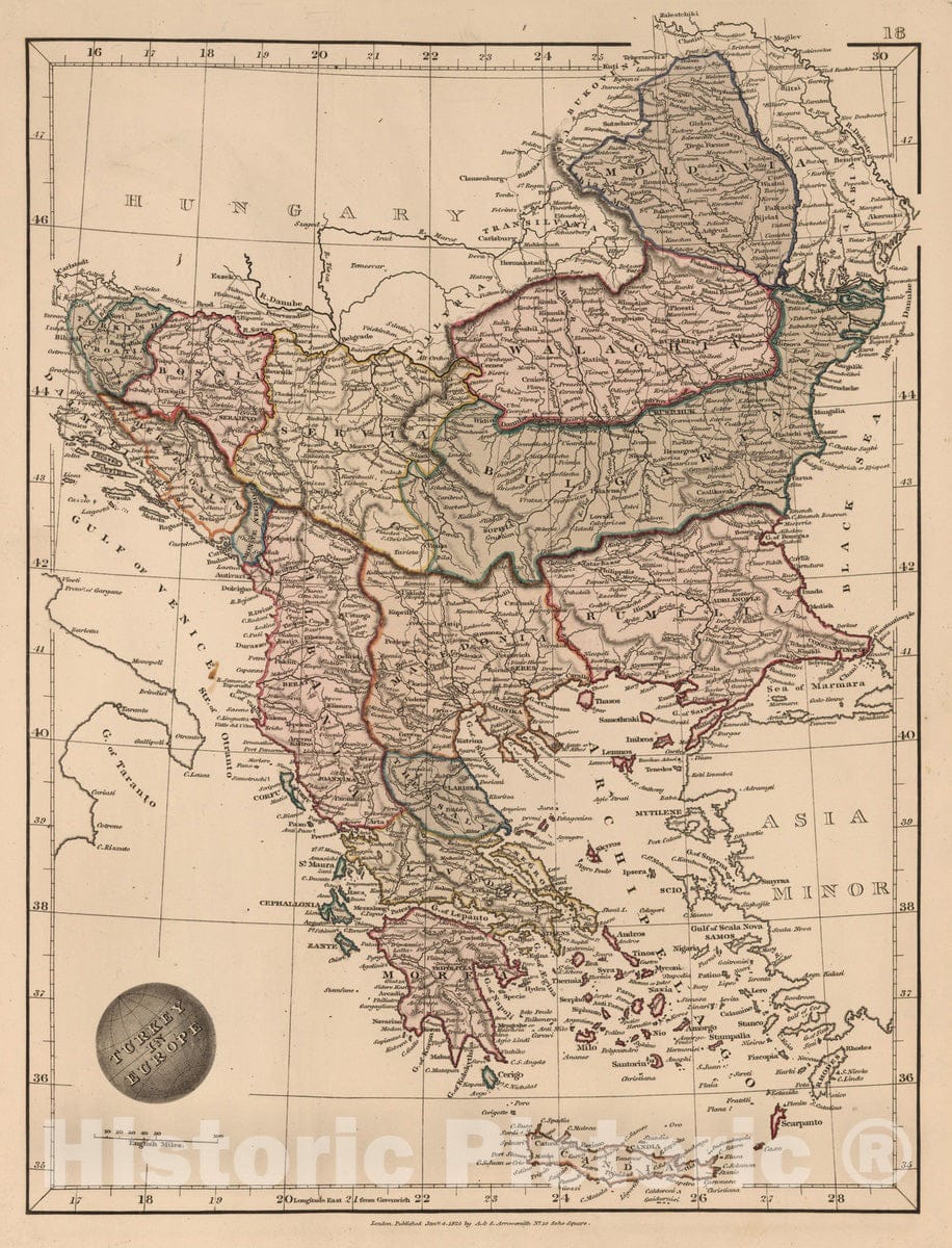 Historic Map : 1825 Turkey in Europe - Vintage Wall Art