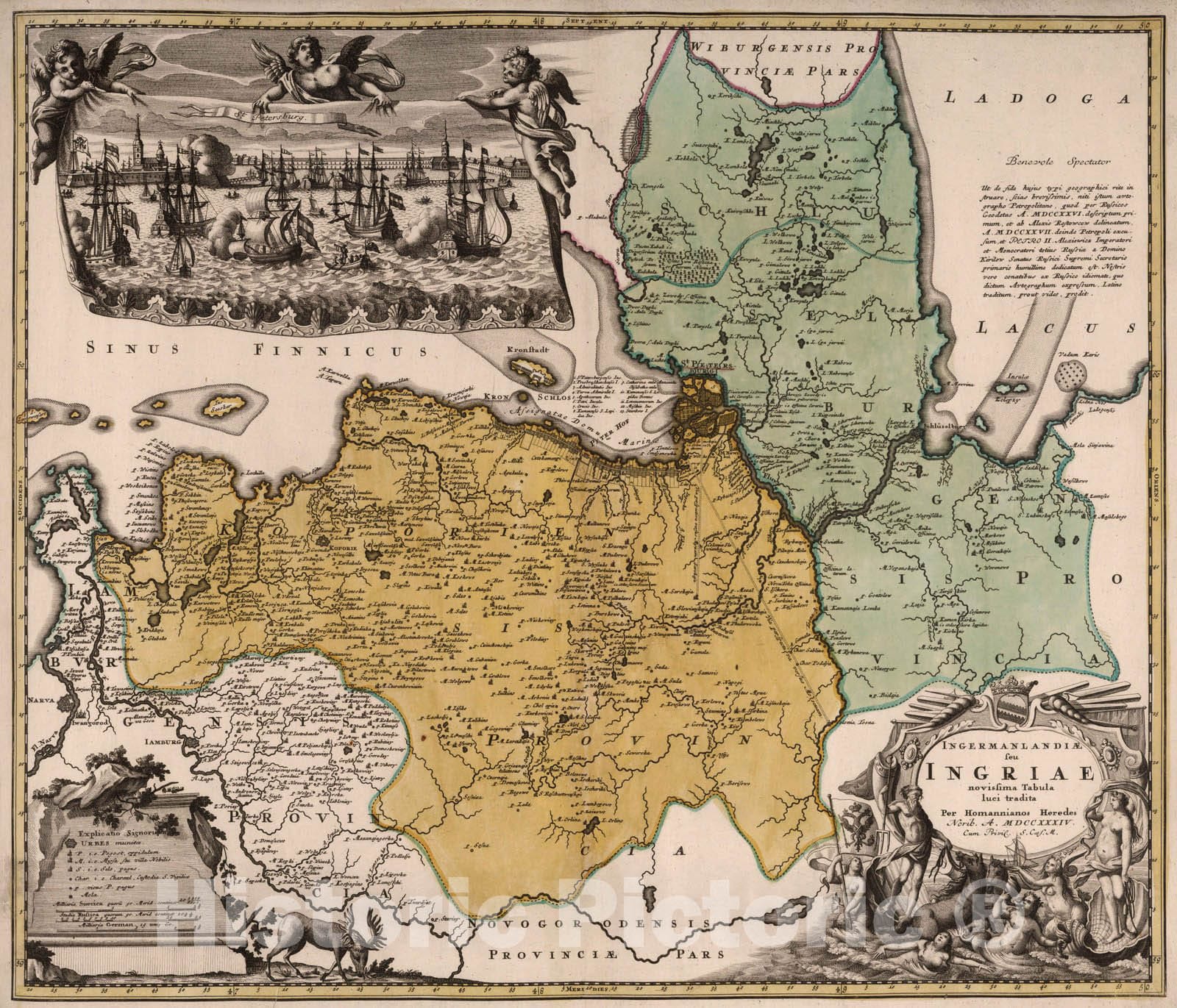 Historic Map : Russia, 1734 Ingermanlandiae feu Ingriae. , Vintage Wall Art