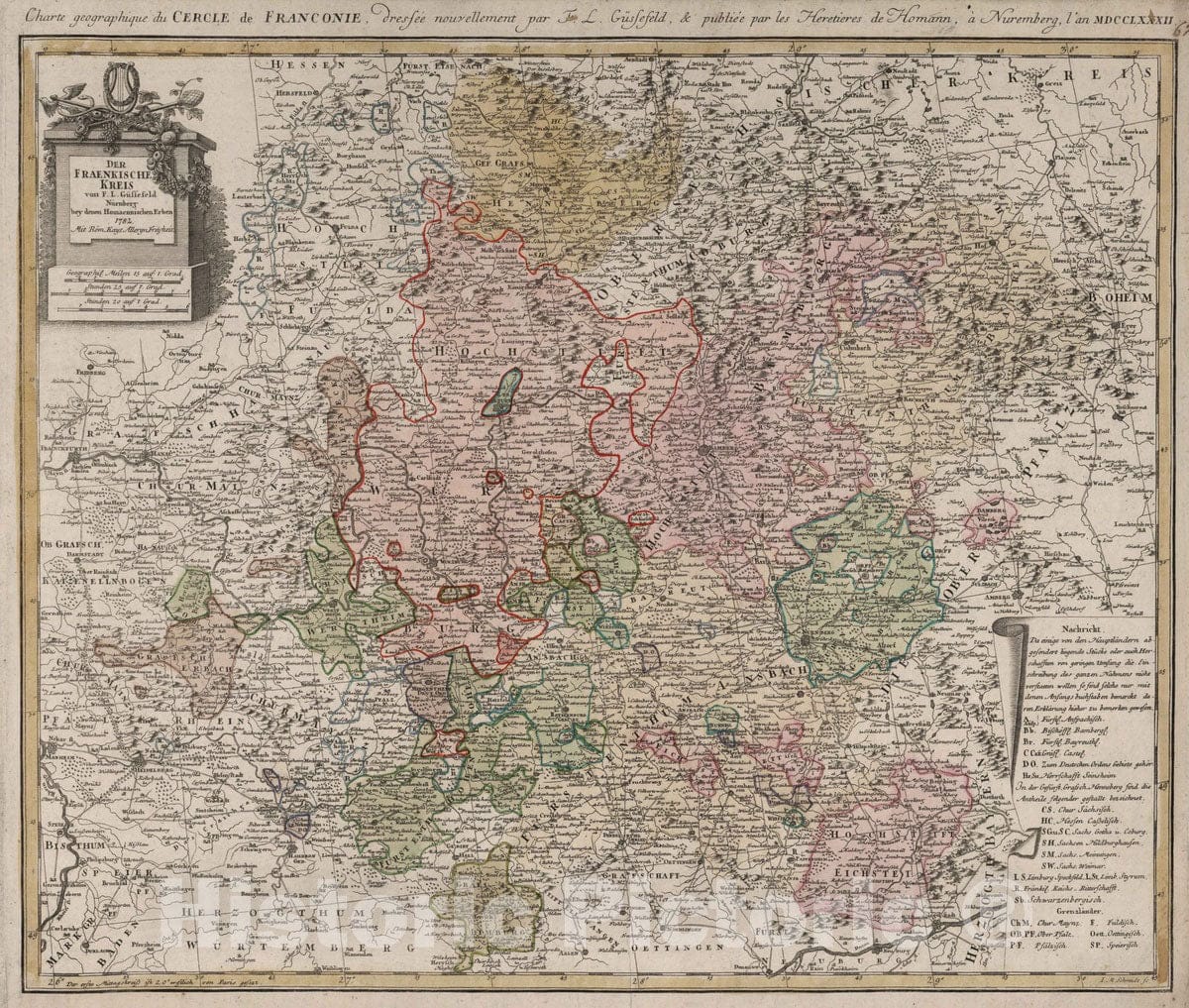Historic Map : Germany, 1782 Der Fraenkische Kreis. , Vintage Wall Art