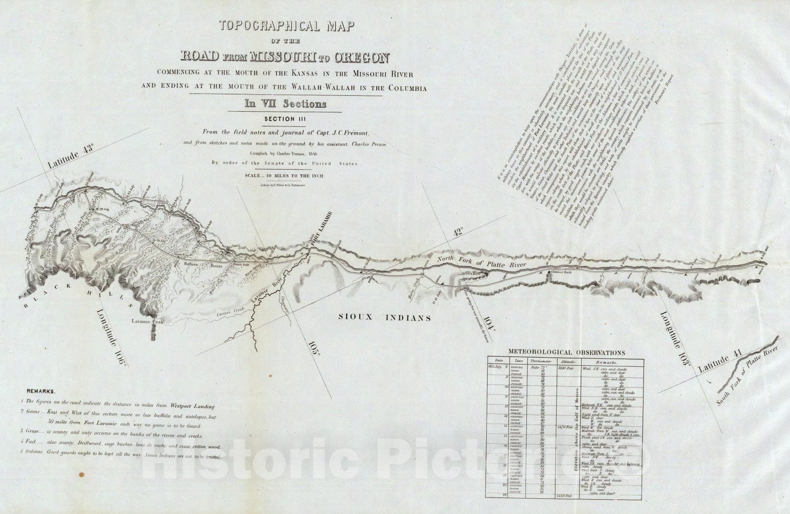 Historic Map : 1846 Map Of The Road From Missouri To Oregon, Section III. - Vintage Wall Art
