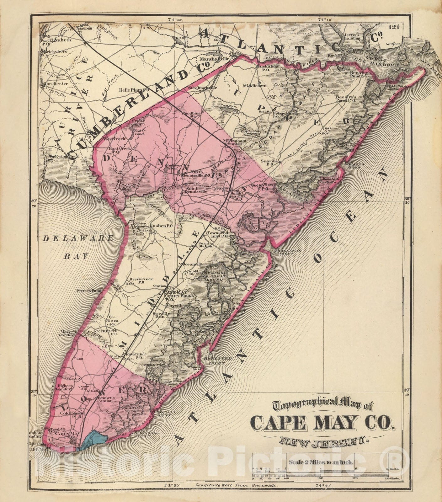 Historic Map - 1872 Cape May Co, N.J. - Vintage Wall Art