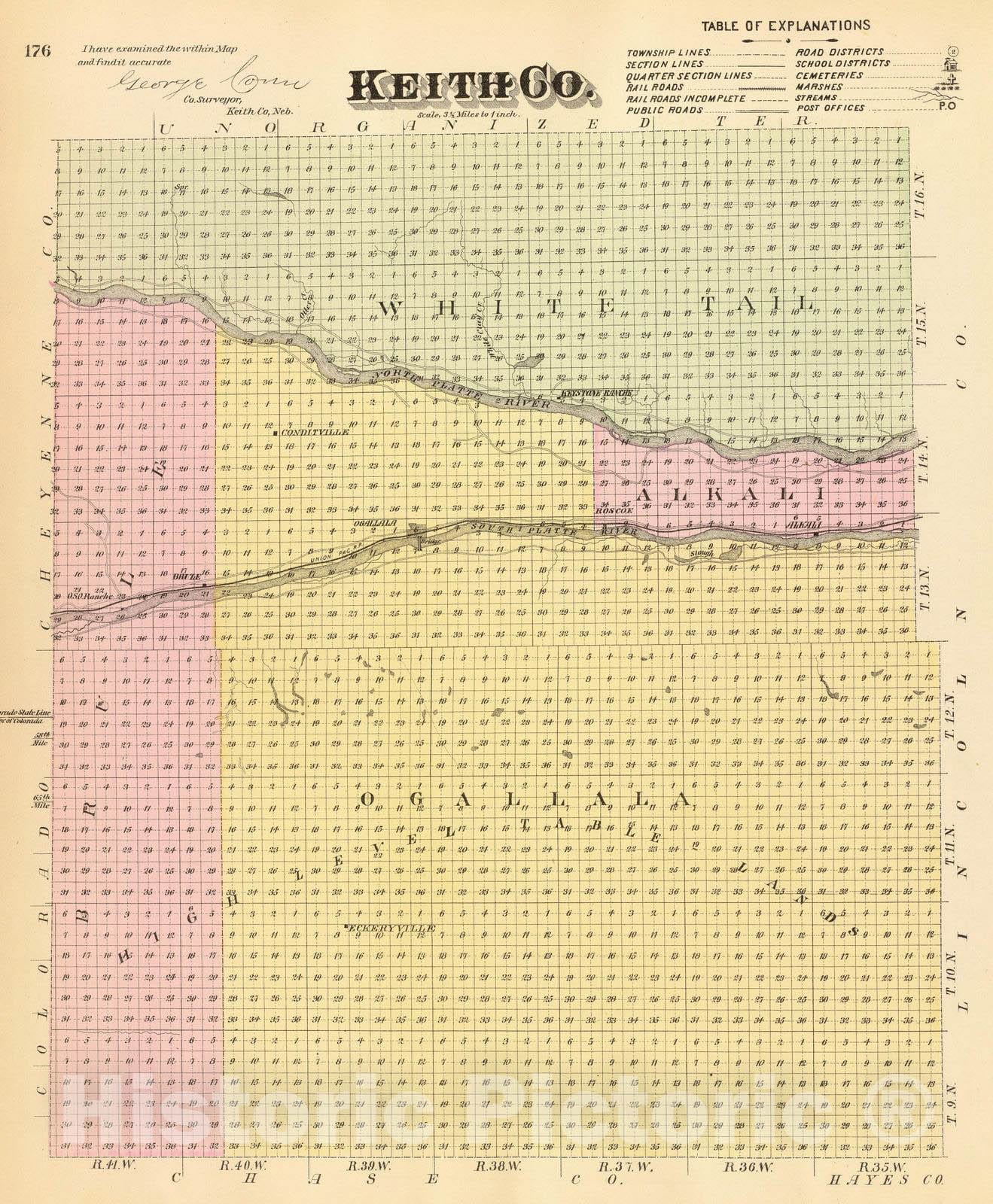 Historic Map : Nebraska, 1885 Keith Co. , Vintage Wall Art
