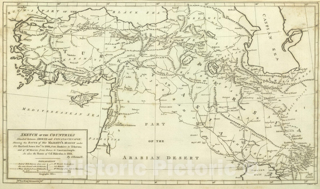 Historic Map : 1824 Countries Situated between Shiraz and Constantinople. - Vintage Wall Art