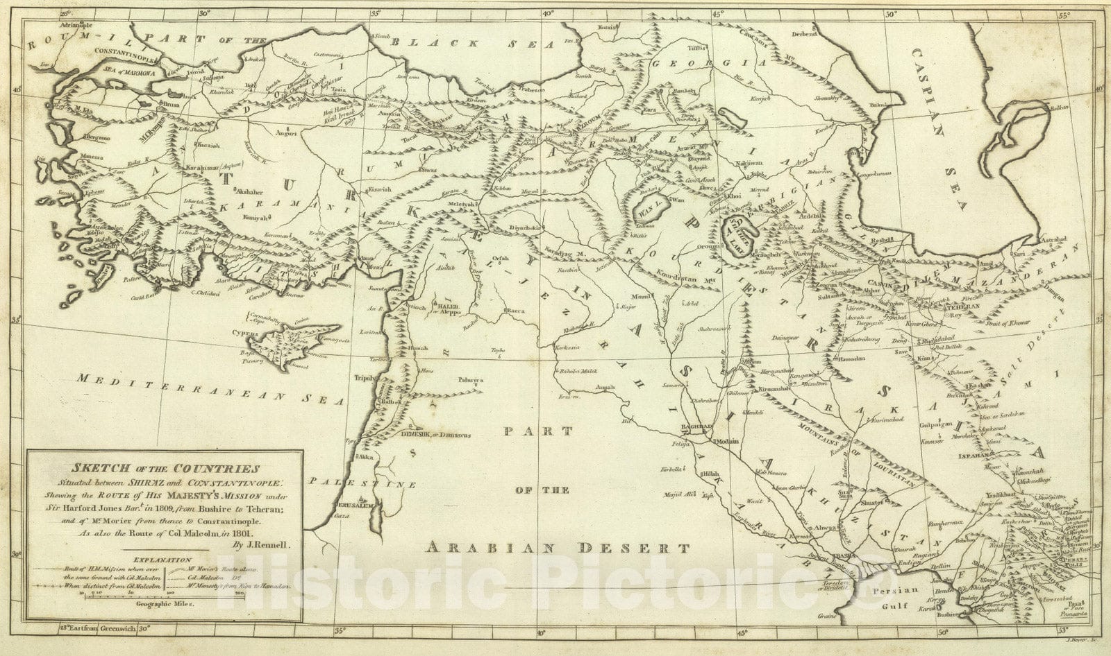 Historic Map : 1824 Countries Situated between Shiraz and Constantinople. - Vintage Wall Art